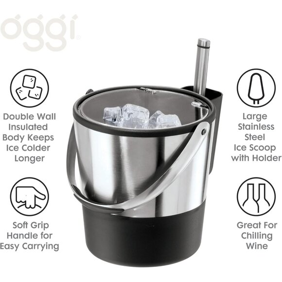 Insulated Ice Bucket, 4 Quart / 3.8 L, Stainless Steel, Black. - Picture 4 of 7